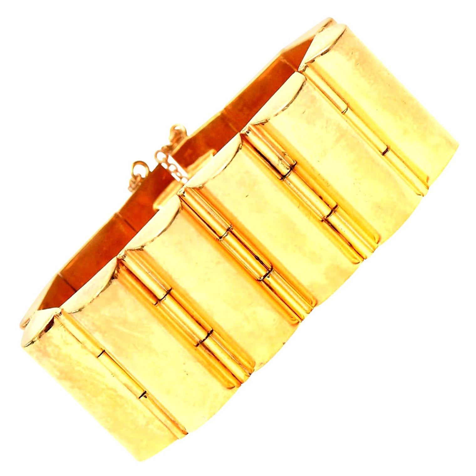 Art Deco Gold Plated Modernist Channeled Cuff Bracelet Vintage For Sale