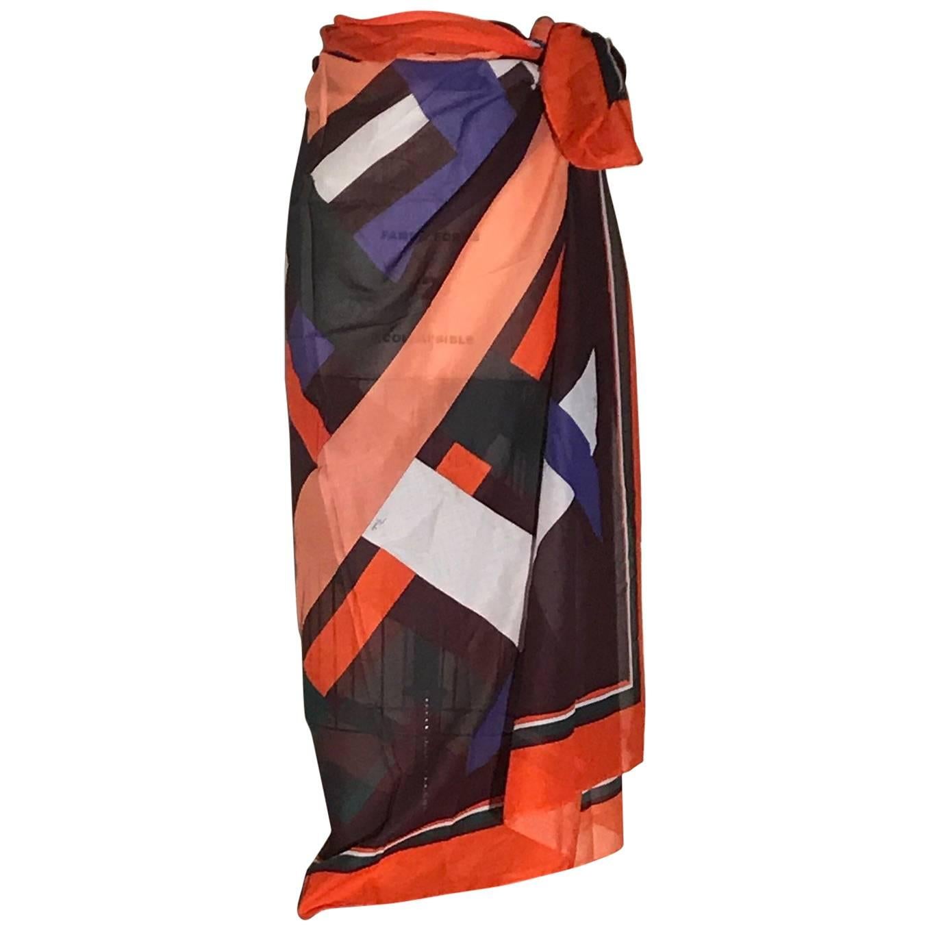 New Emilio Pucci Giant Multicolor Geometric Pareo Wrap Skirt Scarf Beach Cover