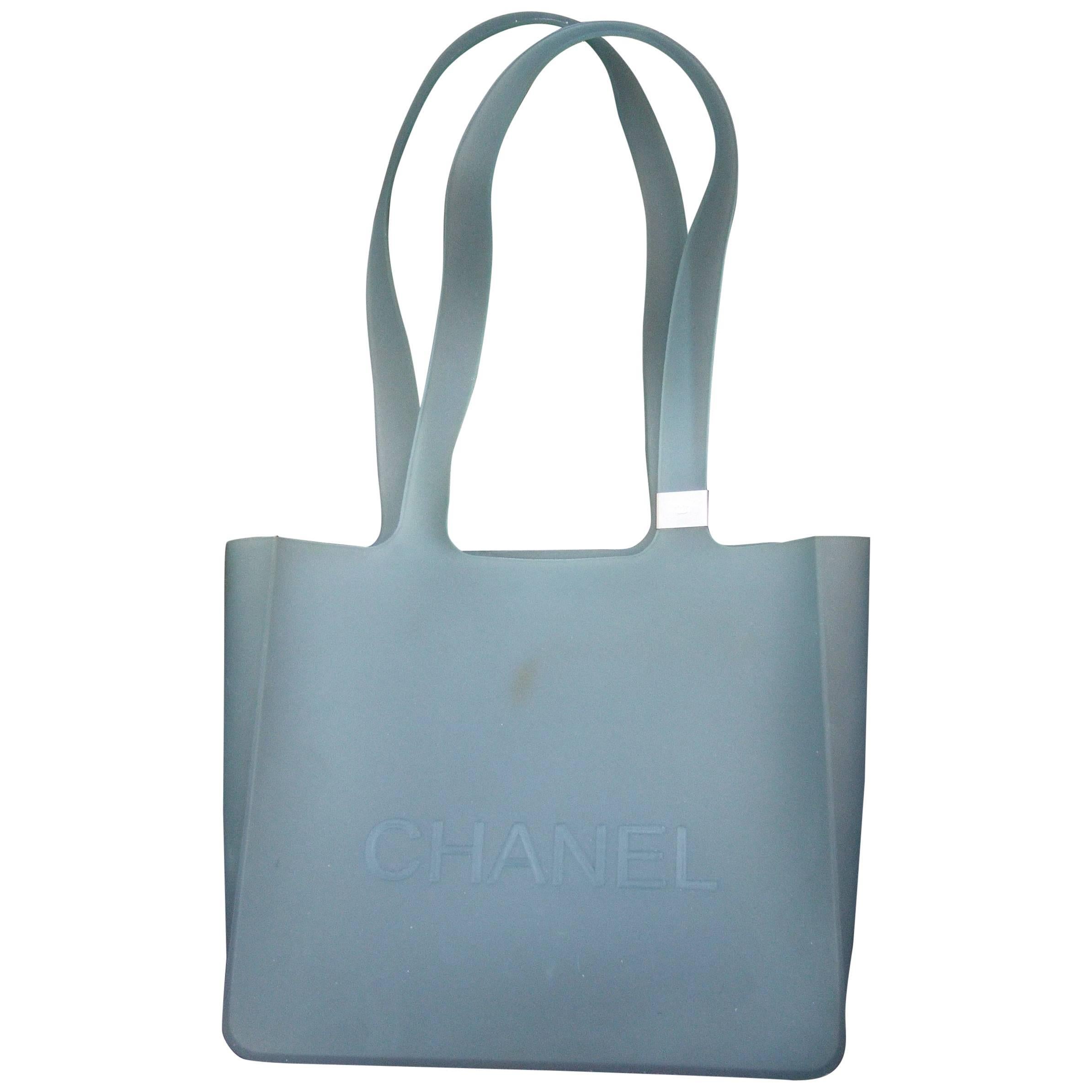 Chanel Pale Blue Rubber Tote Style Handbag at 1stDibs | chanel rubber tote,  chanel rubber bag, rubber tote bag with handles