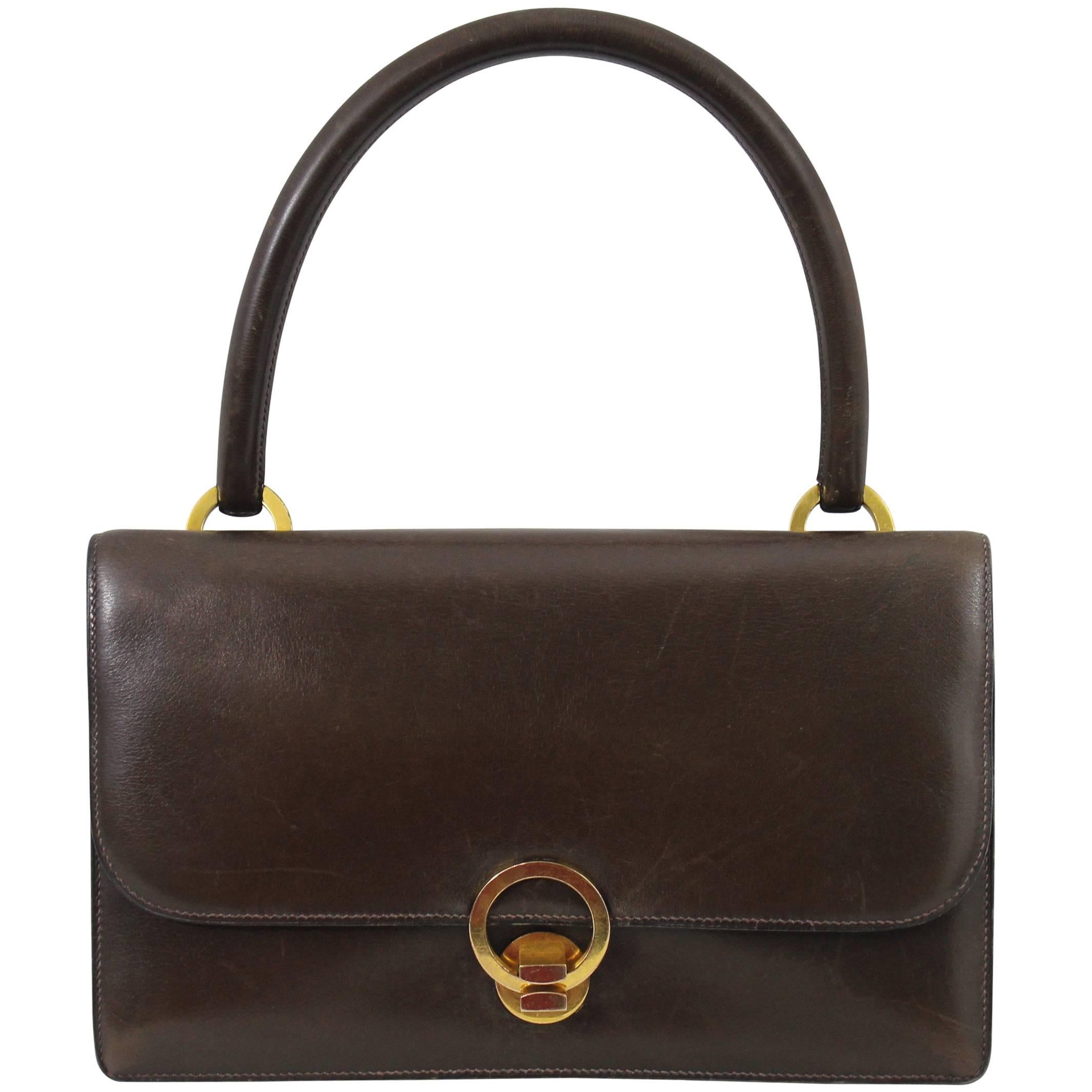 Hermes Vintage Brown Box Leather Ring Bag