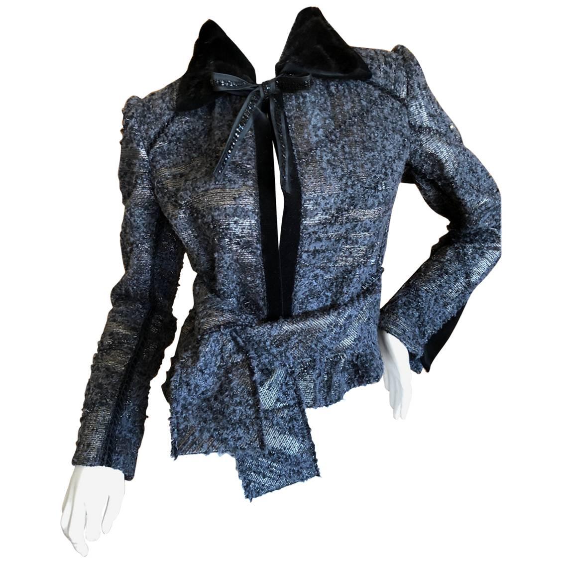 J. Mendel Paris Bead Embellished Tweed Belted Jacket with Fur Collar and Belt For Sale