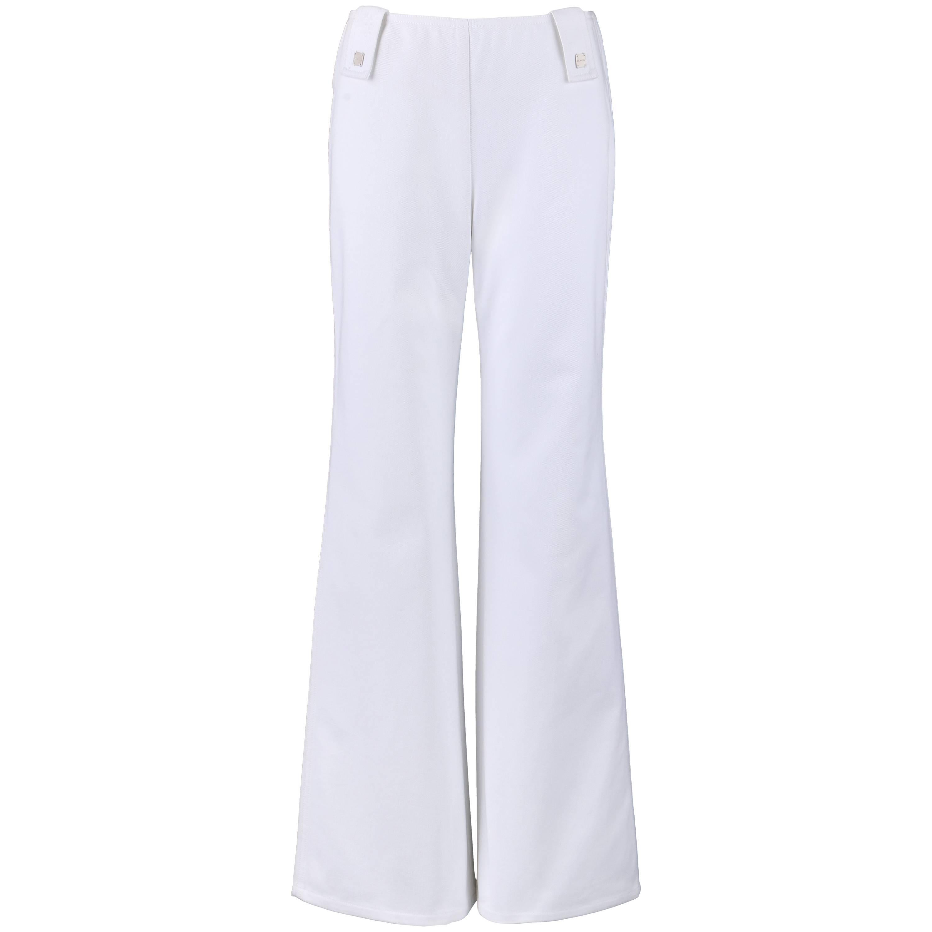 CHANEL S/S 2001 White Denim High Waisted Flare Jeans Pants