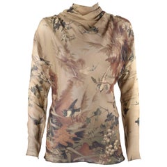 JEAN PAUL GAULTIER Femme A/W 2008 Silk Chiffon Floral Bird Print Cowl Neck Top