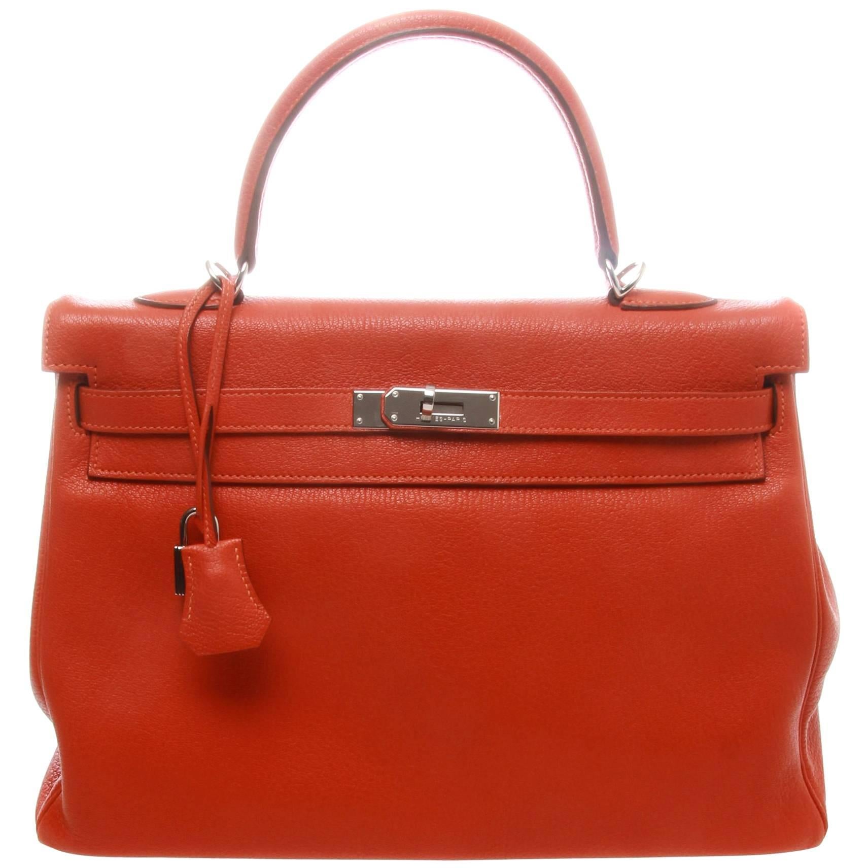 Hermès Kelly Retourne 35 Orange Chevre Mysore 