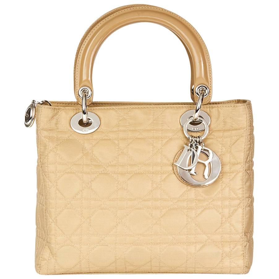 2001 Christian Dior Beige Quilted Satin and Patent Leather Lady Dior MM ...