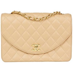 1990 Chanel Beige Quilted Lambskin Vintage Classic Single Flap Bag 