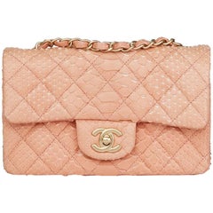 Vintage 2014 Chanel Peach Python Leather Rectangular Mini Flap Bag 