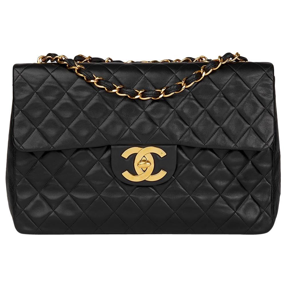 Chanel CC Quilted Leather Full Flap Bag Black Lambskin ref.928519