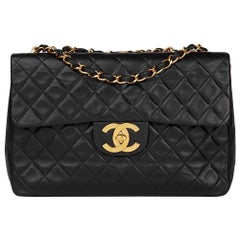 1994 Chanel Sac Vintage Maxi Jumbo XL à rabat en cuir d'agneau matelassé noir