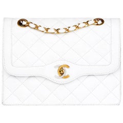 1993 Chanel White Quilted Lambskin Vintage Limited Edition Double Flap Bag 