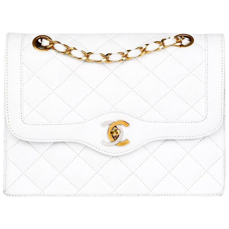 1993 Chanel White Quilted Lambskin Vintage Limited Edition Double Flap