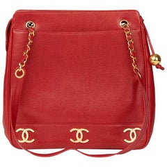 1996 Chanel Red Caviar Leather Retro Timeless Shoulder Bag 