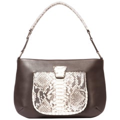 Leslie Coffee Bean Calfskin Fumé Python Leather Shoulder Bag