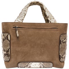 Kayla Cube Nougat Suede and Pépite de Chocolat Python Leather Handbag