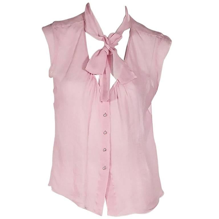 Pink Chanel Silk Chiffon Sleeveless Blouse For Sale at 1stDibs | pink ...
