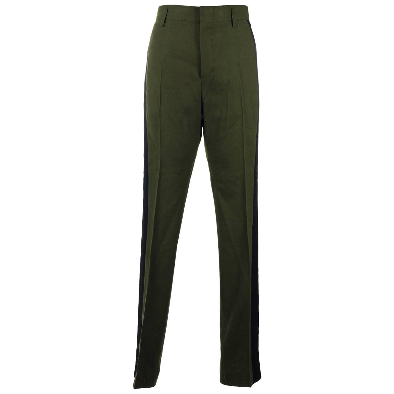 Haider Ackermann Womens Green Wool Black Paneled Track Pants