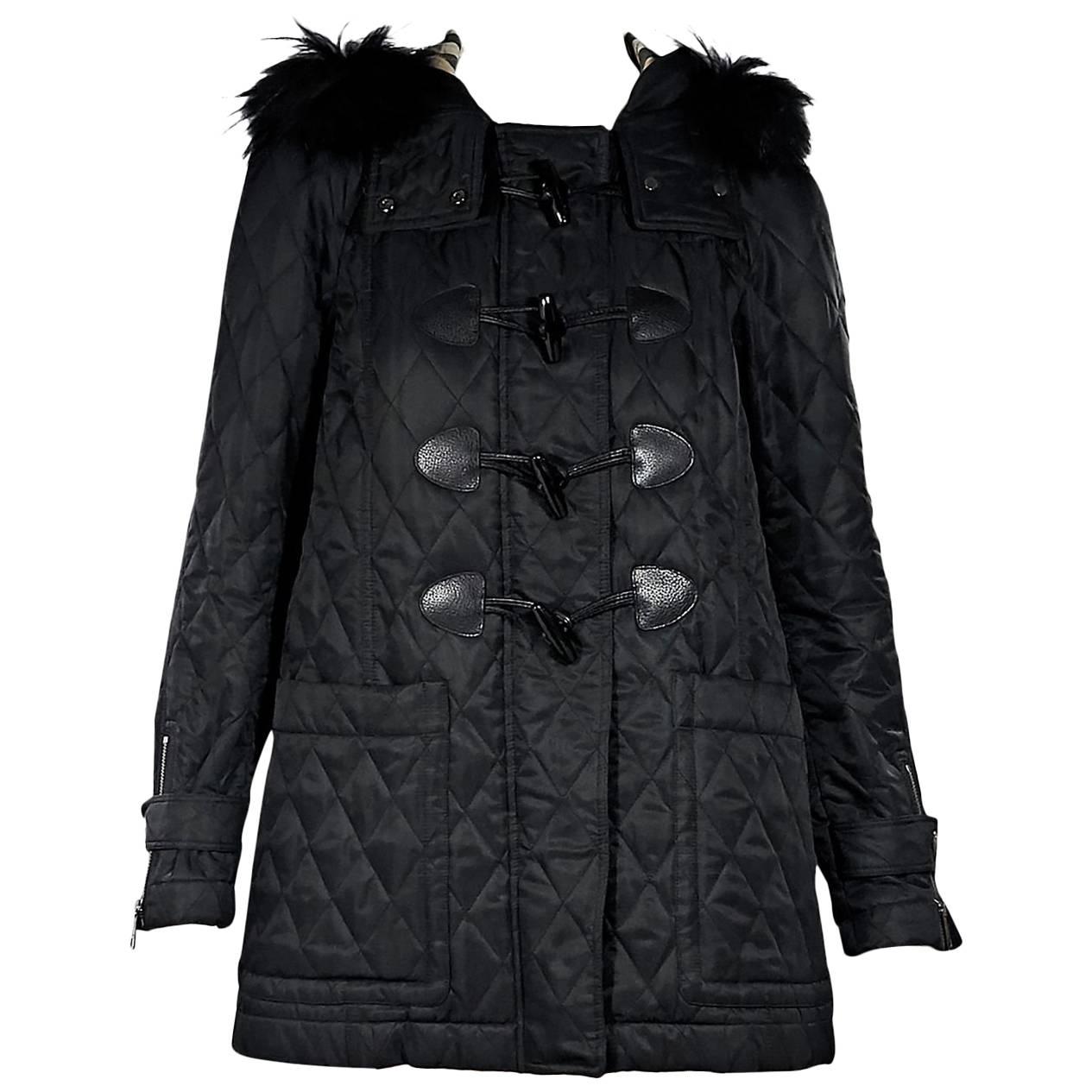 Black Burberry Brit Quilted Hooded Jacket