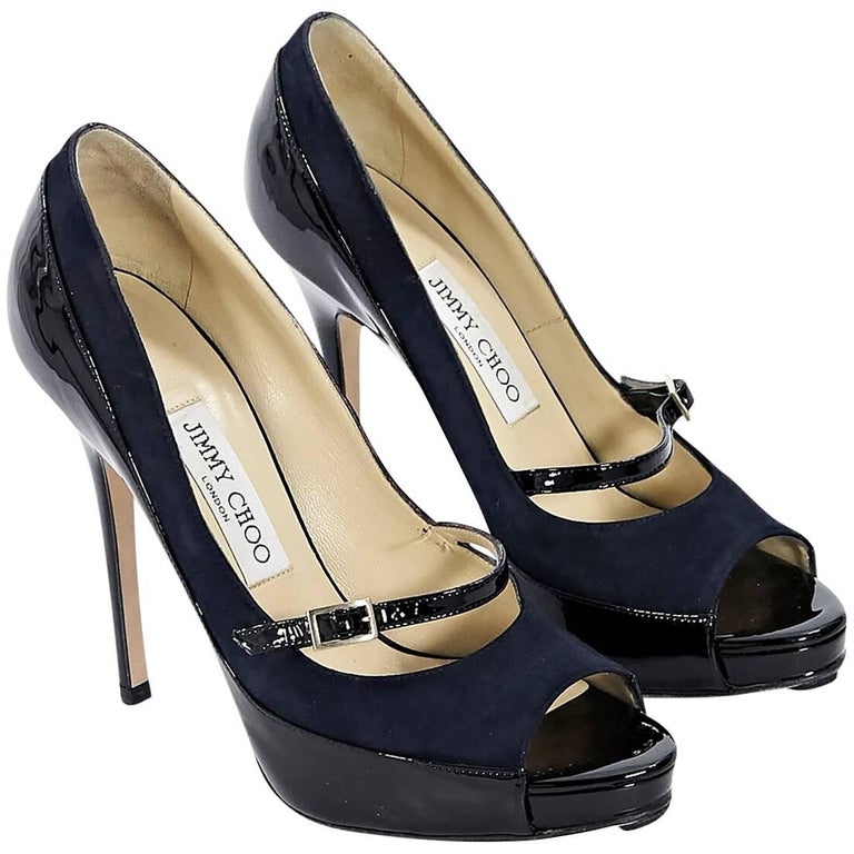 Navy Blue and Black Jimmy Choo Platform Pumps For Sale at 1stDibs