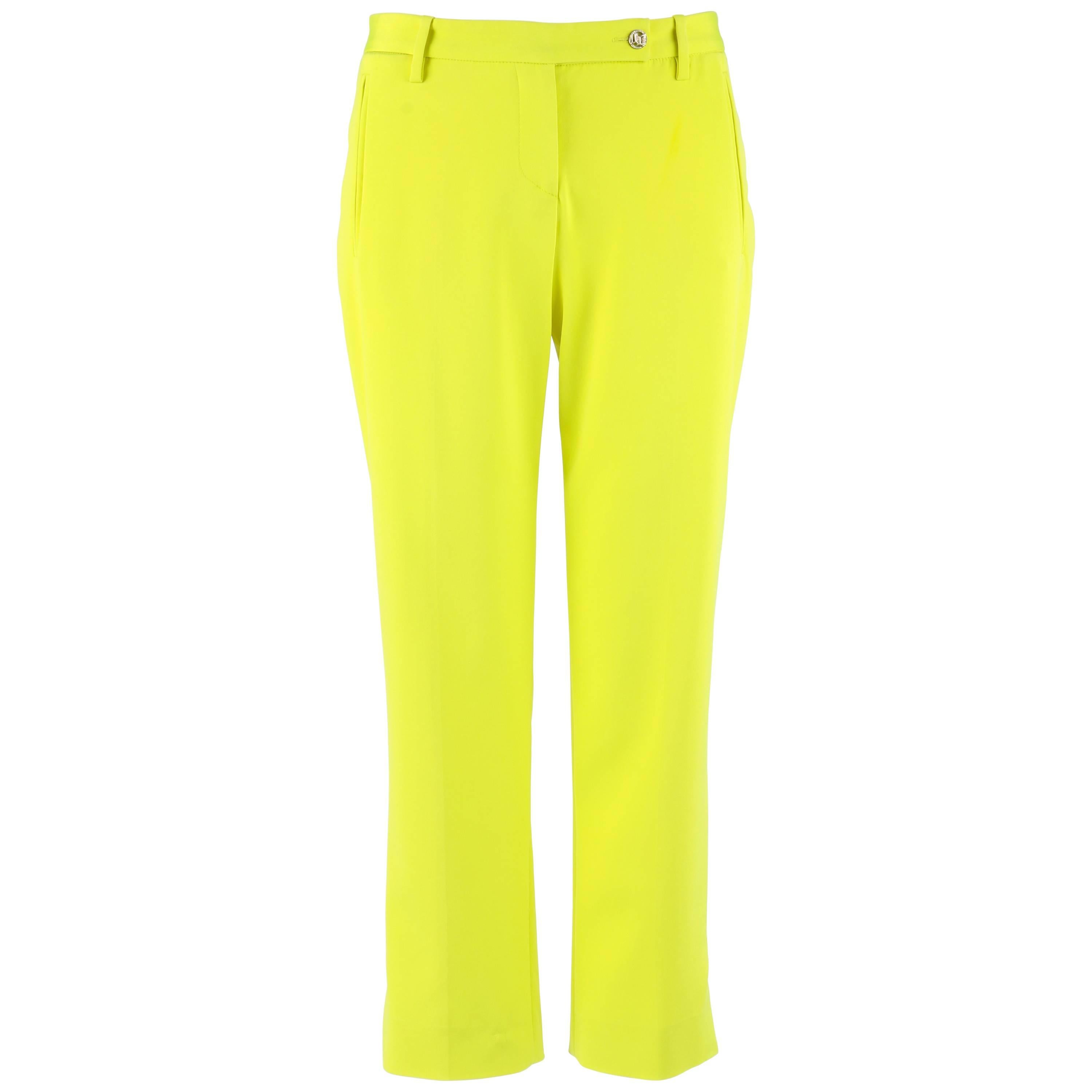 VERSACE S/S 2004 Neon Yellow Silk Cropped Capri Ankle Length Trouser Pants NWT