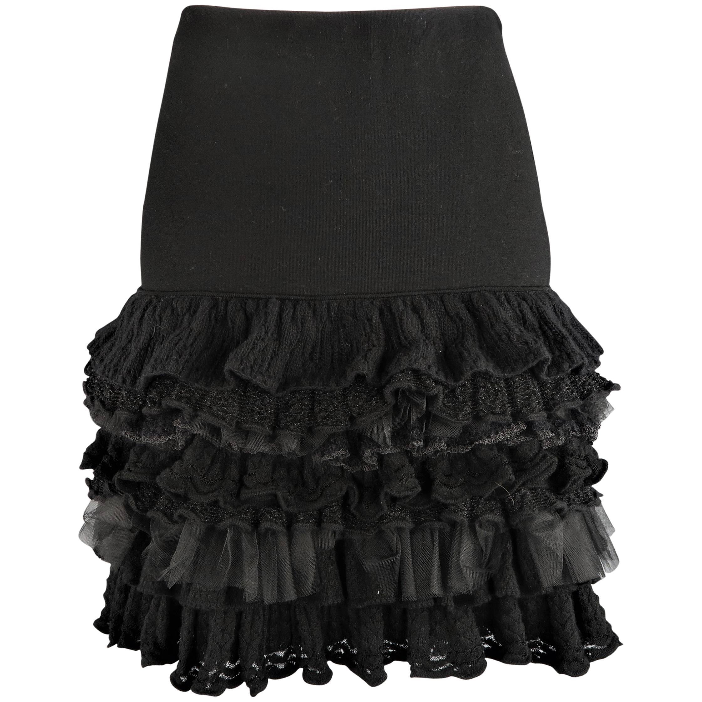 RALPH LAUREN COLLECTION Size M Black Drop Waist Wool & Tulle Ruffle Skirt