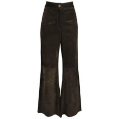 Brown VALENTINO Pants Suede Bell Bottom Slit Flair - Size 8 