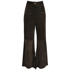 Brown VALENTINO Pants Suede Bell Bottom Slit Flair - Size 8
