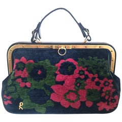 Vintage Roberta di Camerino red, green, and navy doctor bag with flower. 