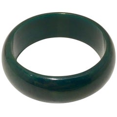 Vintage 1930'S Bakelite Hunter Green Large Bangle Bracelet