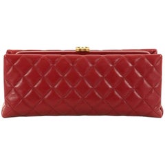 Chanel CC Clasp Frame Clutch Quilted Lambskin Long