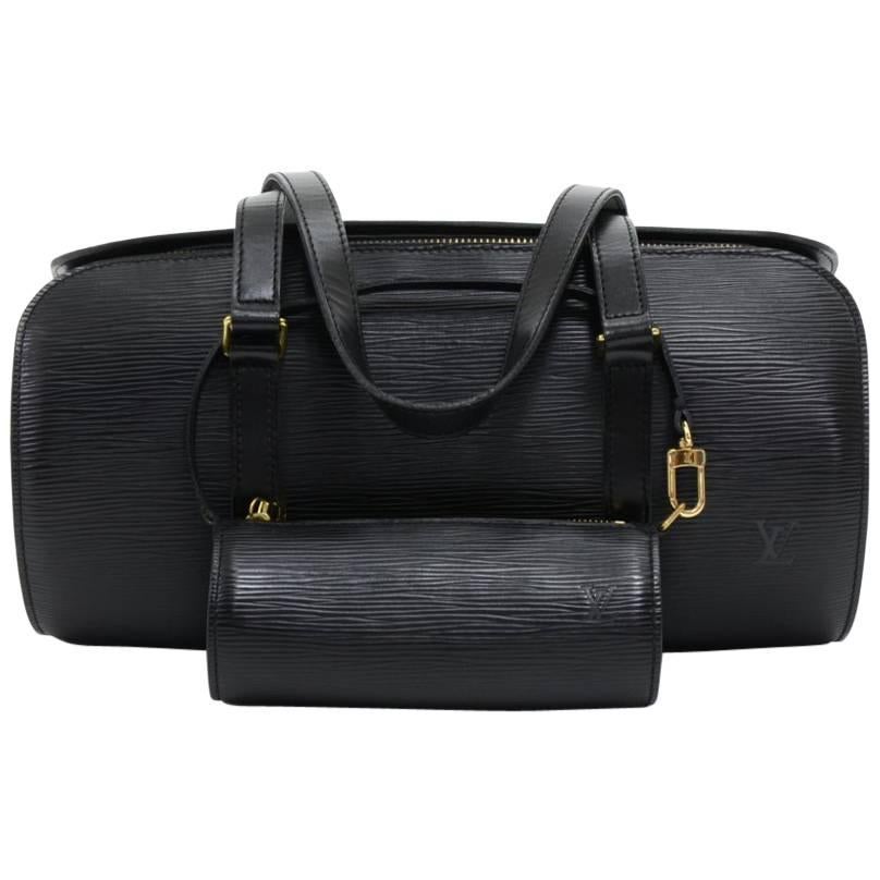 Vintage Louis Vuitton Soufflot Black Epi Leather Hand Bag + Pouch 