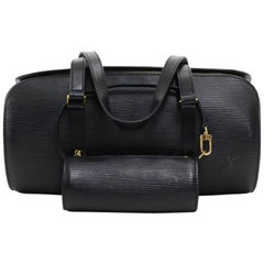 Vintage Louis Vuitton Soufflot Black Epi Leather Hand Bag + Pouch