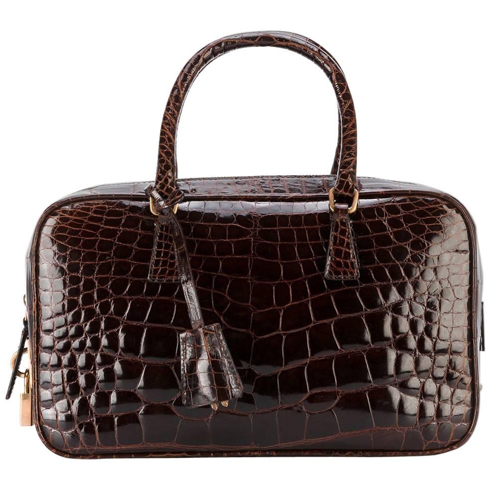 Prada Brown Crocodile Leather Vintage Bag, 2000s