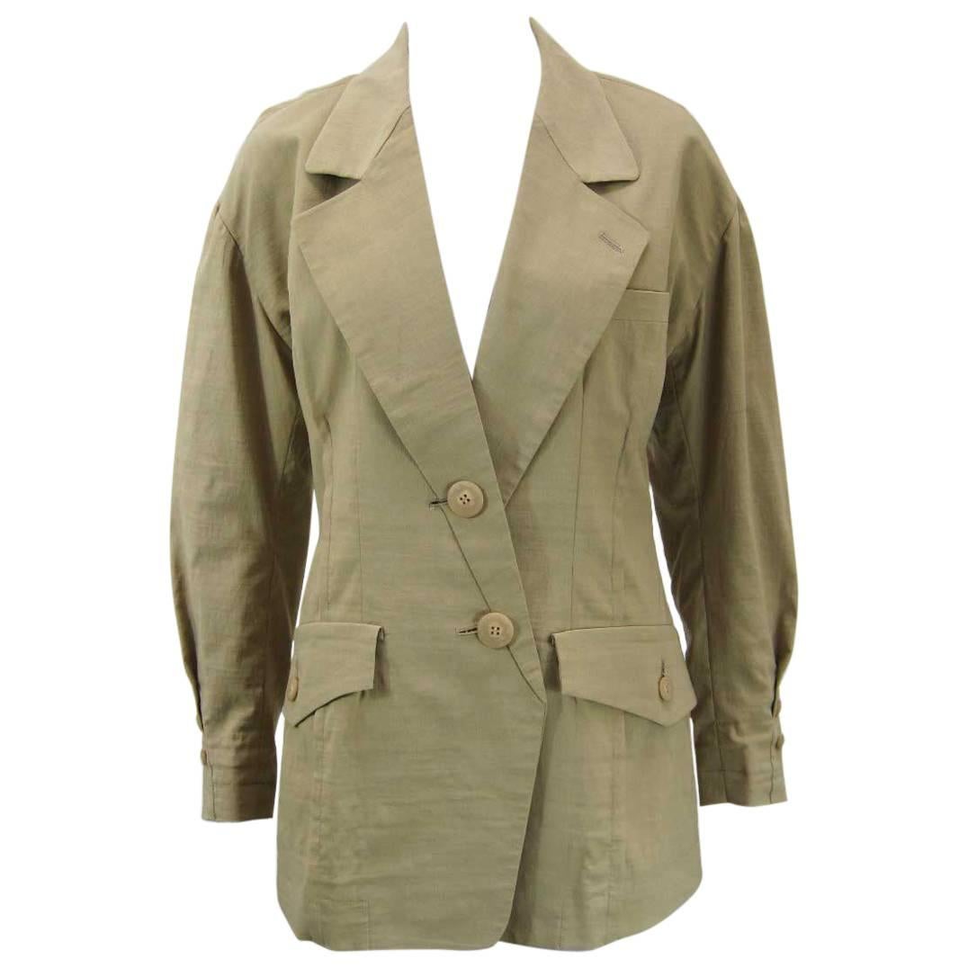 Vintage Issey Miyake Khaki Linen Blazer Jacket For Sale at 1stDibs khaki linen jacket khaki