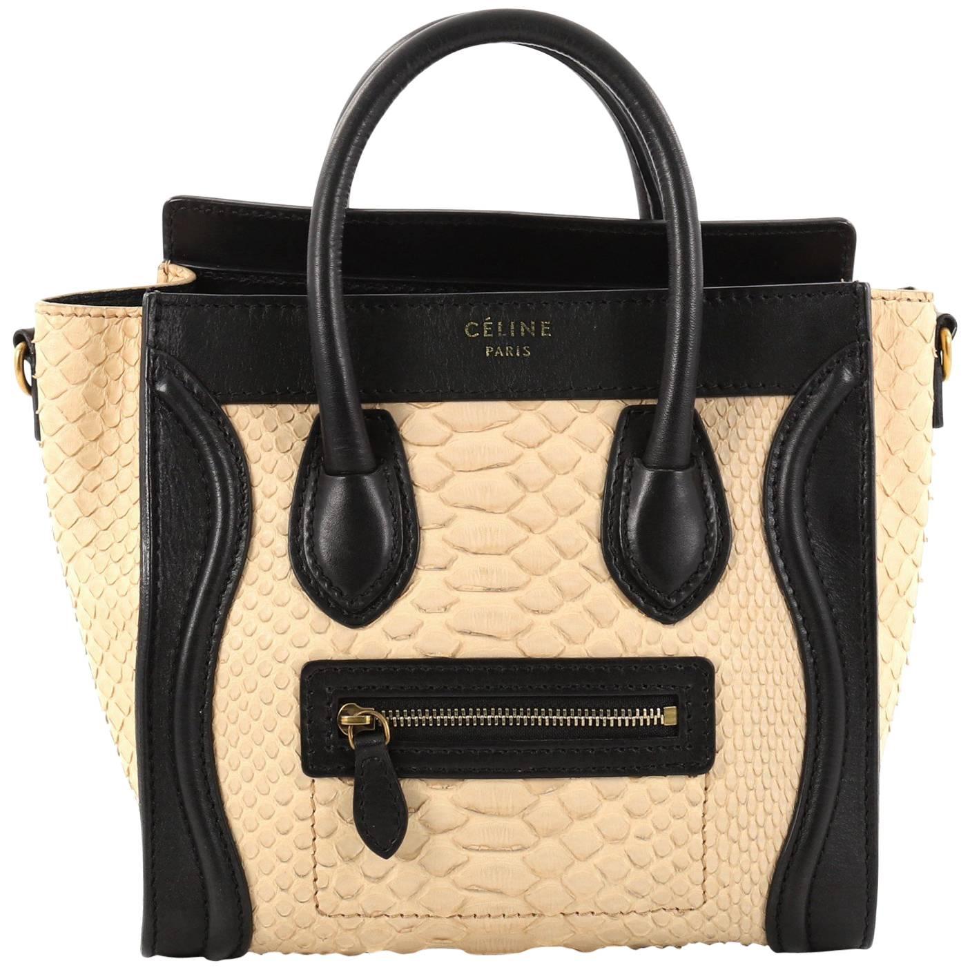 Celine Luggage Handbag Python and Leather Nano