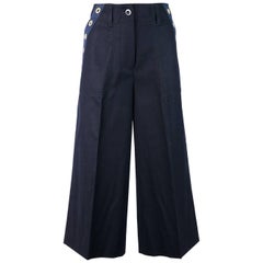 Used Sacai Womens Navy Wool Grommet Canvas Trim Pockets Culottes