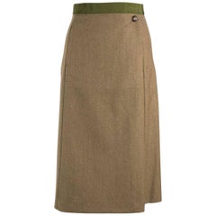 Maison Margiela Green Wool Military Button Knee Length Skirt