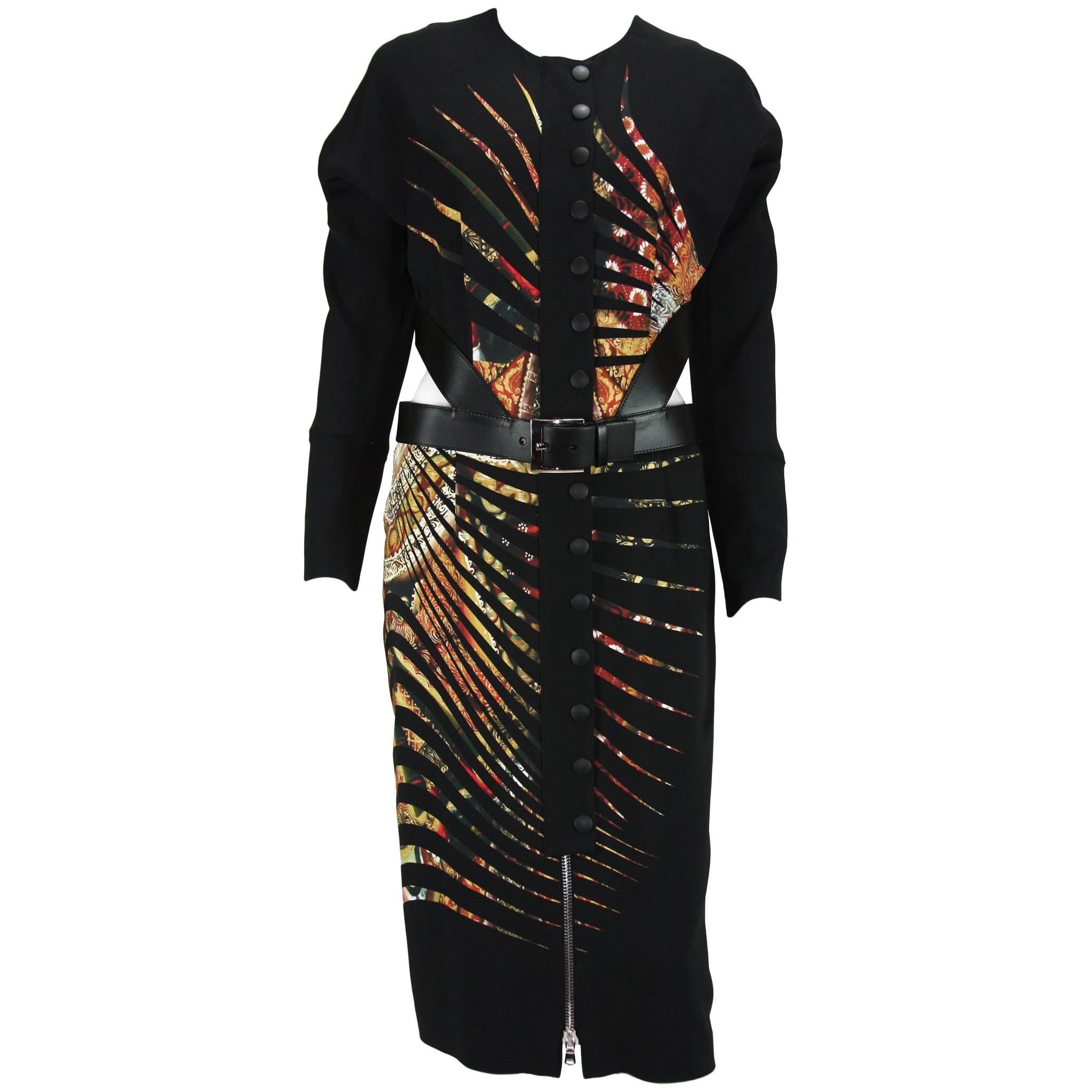 New Etro Runway Cut-Out Waist with Leather Belt Double Closure Dress It 42  US 6 For Sale