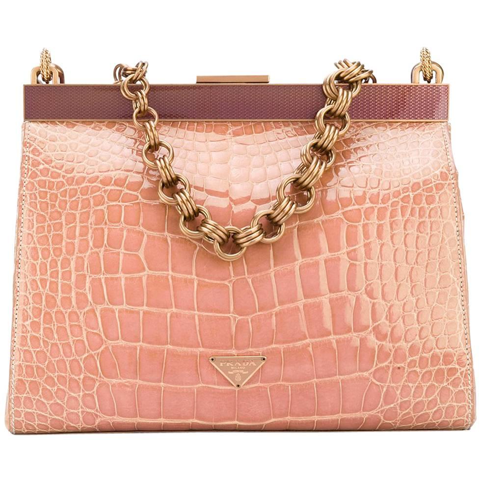 Prada Pink Crocodile Leather Vintage Bag, 2000s