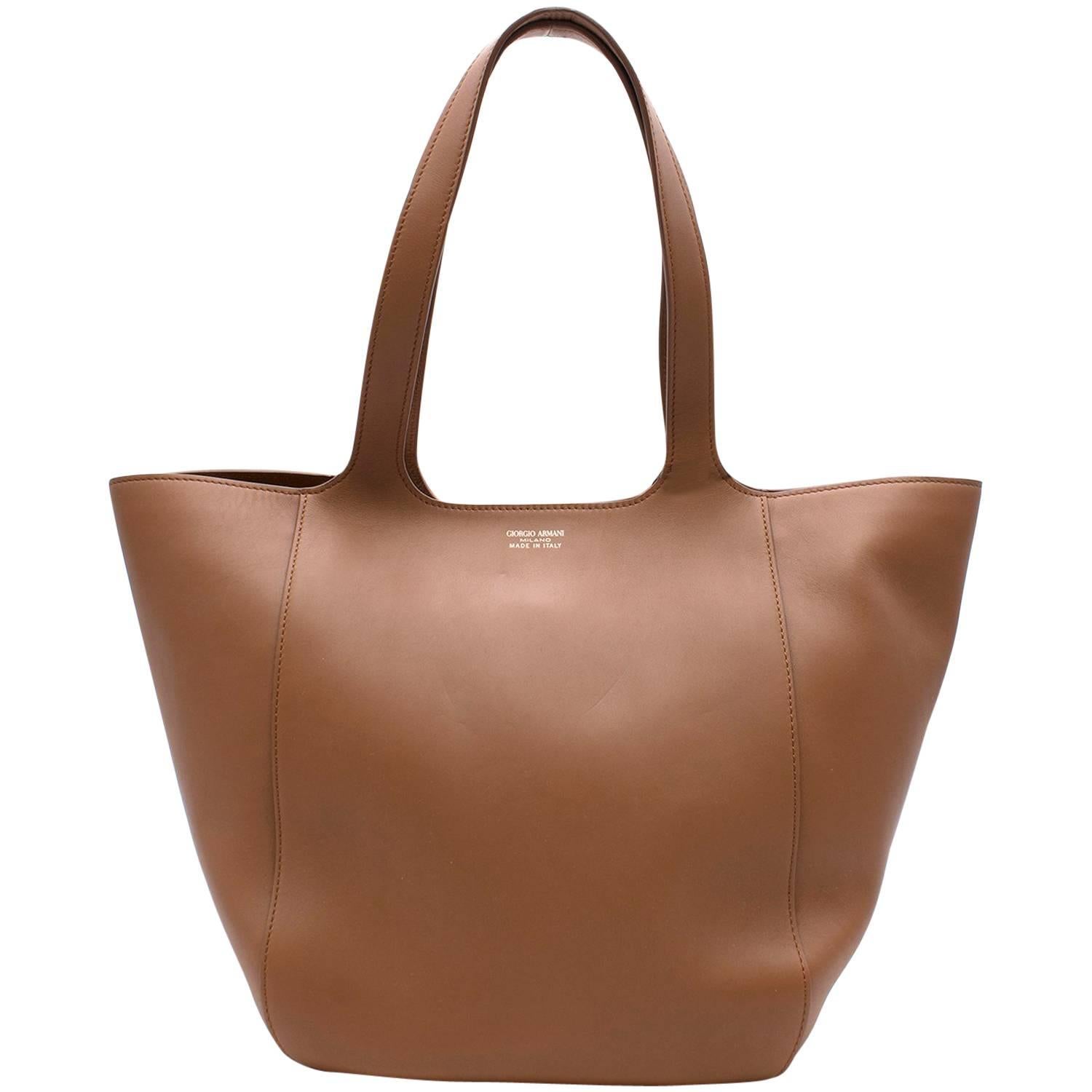 Giorgio Armani Brown Leather Tote Bag   For Sale