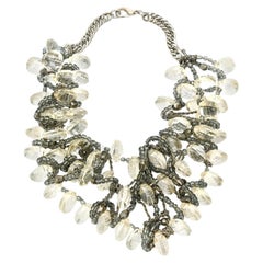 Vintage Faceted Lucite Chain, Beads And Silver Bib Multi Strand Necklace