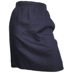 Saint Laurent Rive Gauche 1980s Navy Linen Pencil Skirt with Pockets Size 4.