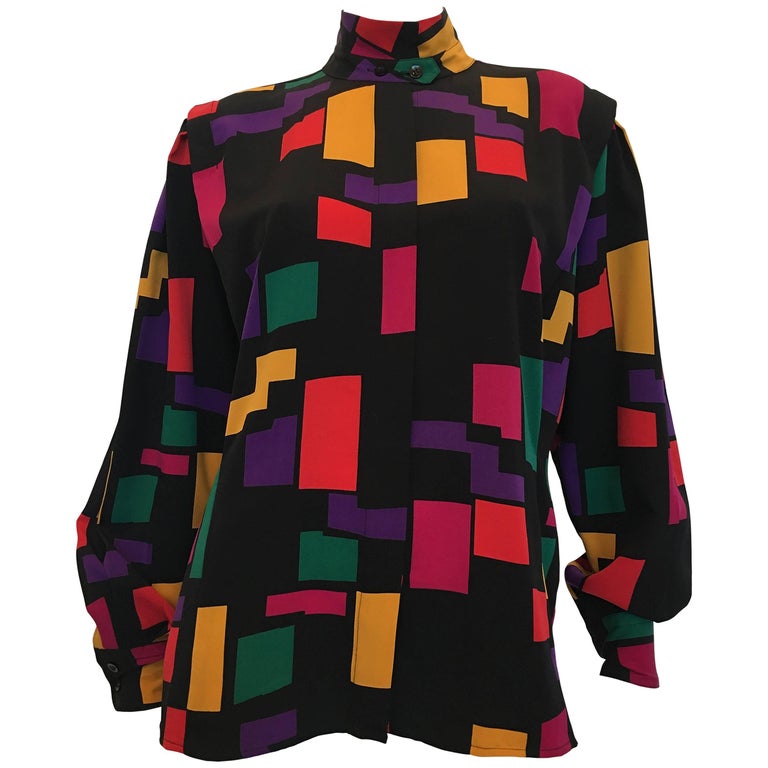 Pierre Cardin Vintage 1980's Abstract Print Blouse at 1stDibs