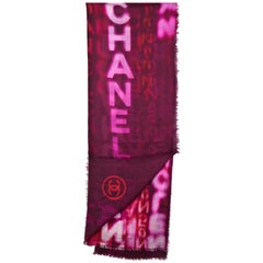 Chanel Purple, Red & Pink Logo Cashmere Scarf Shawl