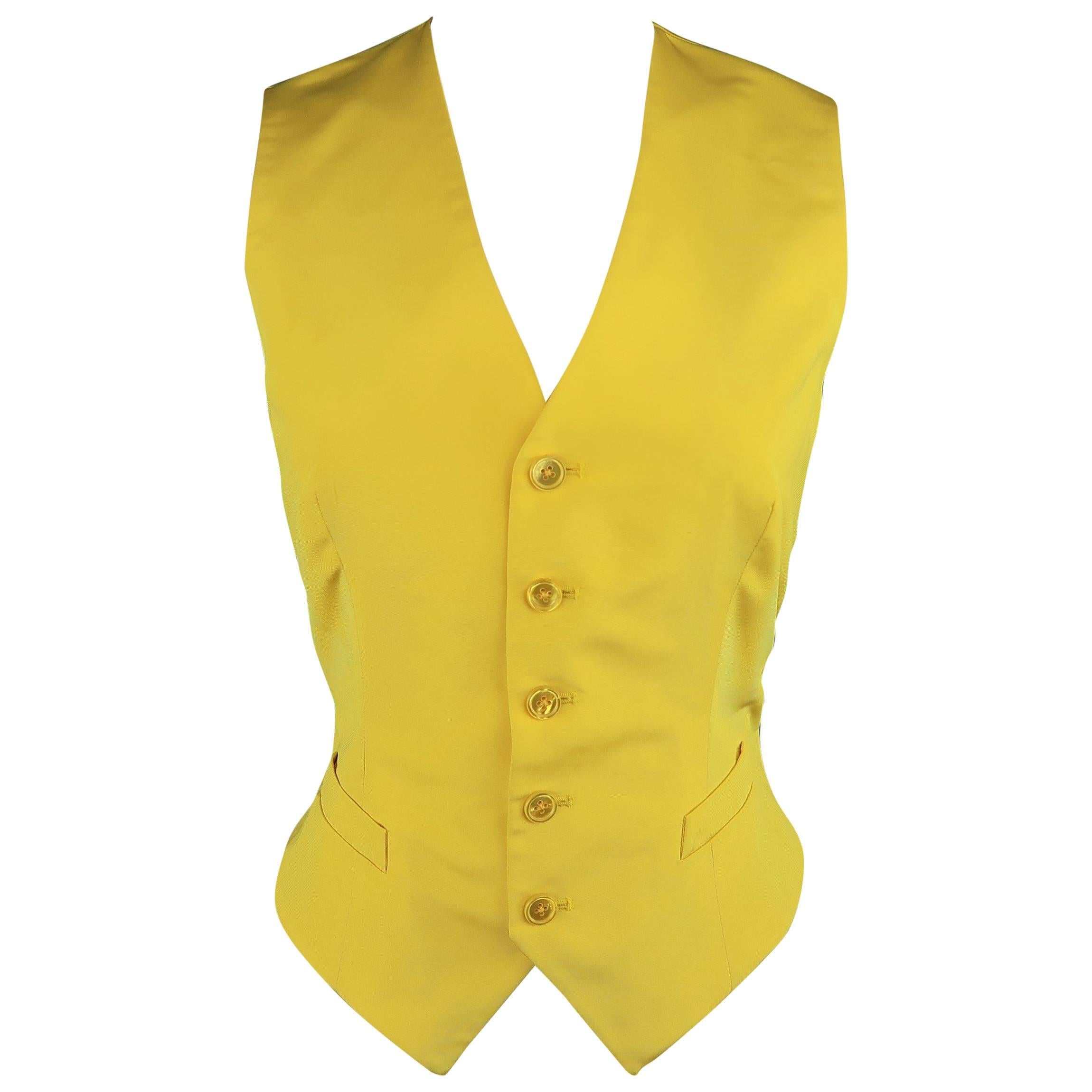 RALPH LAUREN Size 8 Yellow Twill Silk V Neck Dress Vest