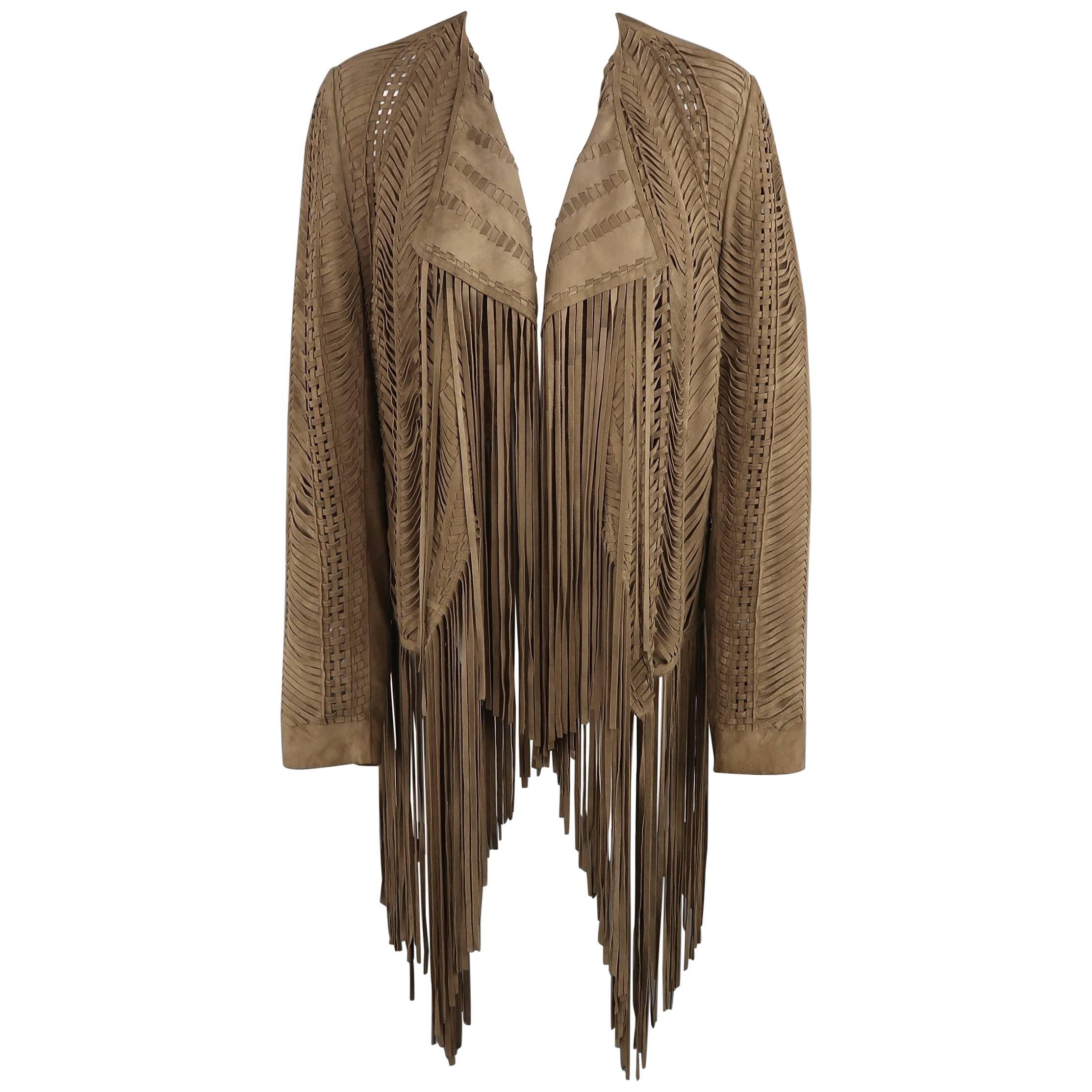RALPH LAUREN COLLECTION Size 6 Olive Taupe Woven Fringe Jacket - Retail $4500