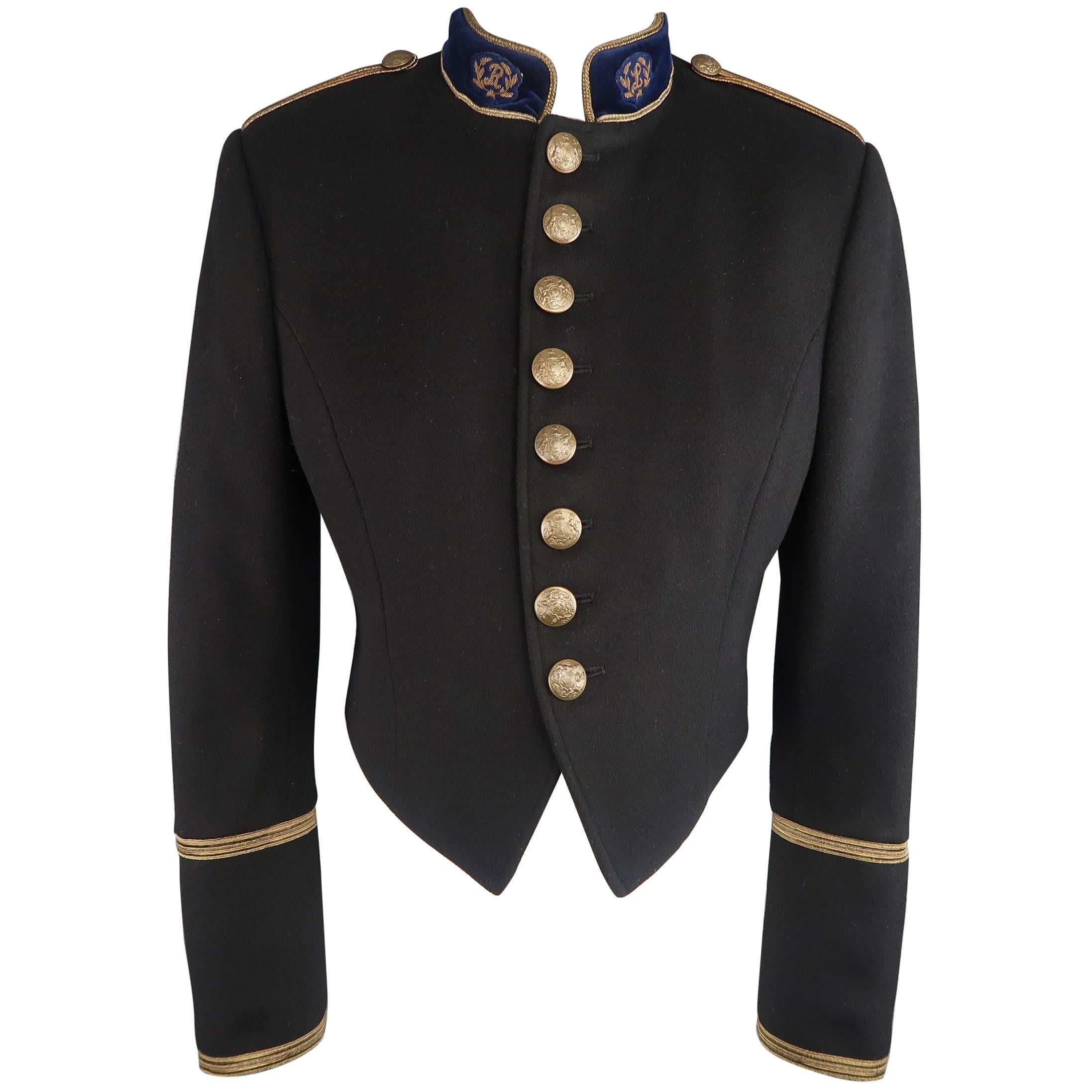 RRL by RALPH LAUREN Size L Navy Velvet Collar Antique Button Cropped Band Jacket