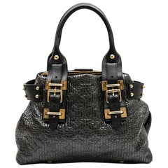 LOUIS VUITTON Bag in Black Leather and Brown Patent Leather Embroidered