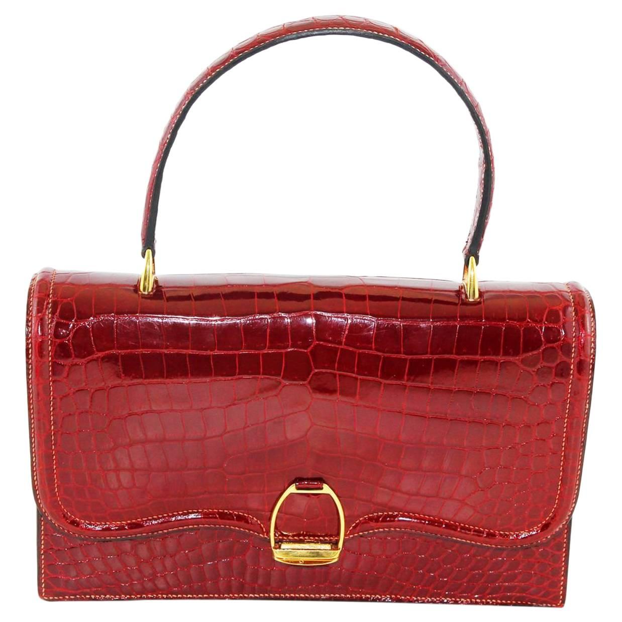 Hermes Etrier Model red croco bag, 1960s