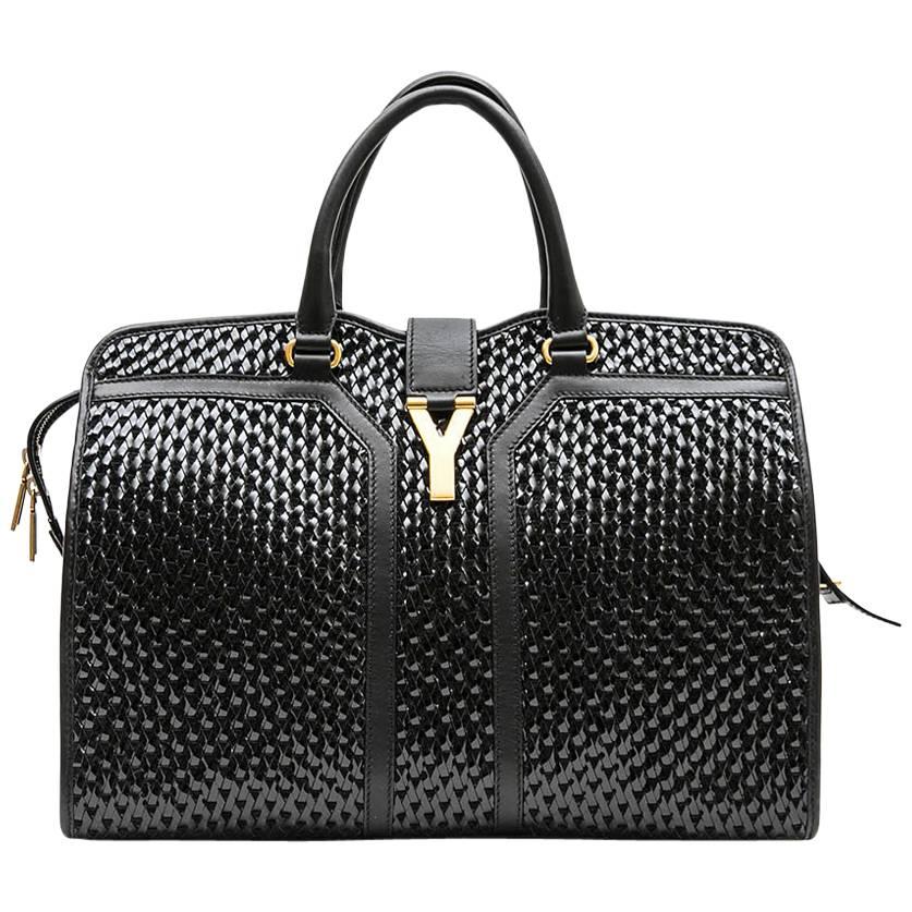 YVES SAINT LAURENT 'Chyc' Bag in Black Leather and Breaded Vinyl