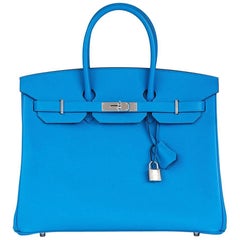 Vintage Hermes Blue Zanzibar Epsom Leather Birkin 35cm 